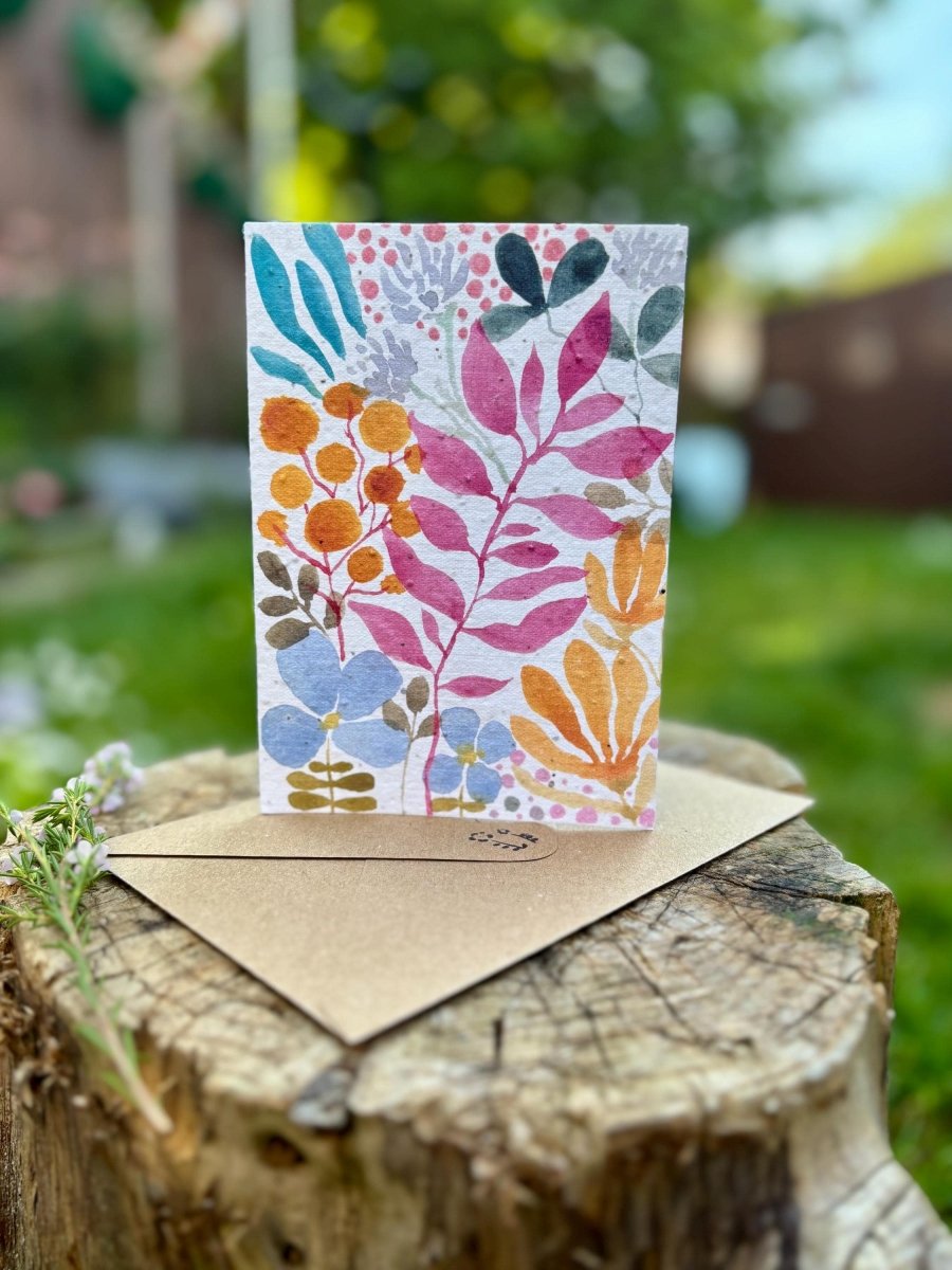 Plantable Seed Paper Birthday Card: Floral Eco - Friendly Card - Erika's Whimsical Art