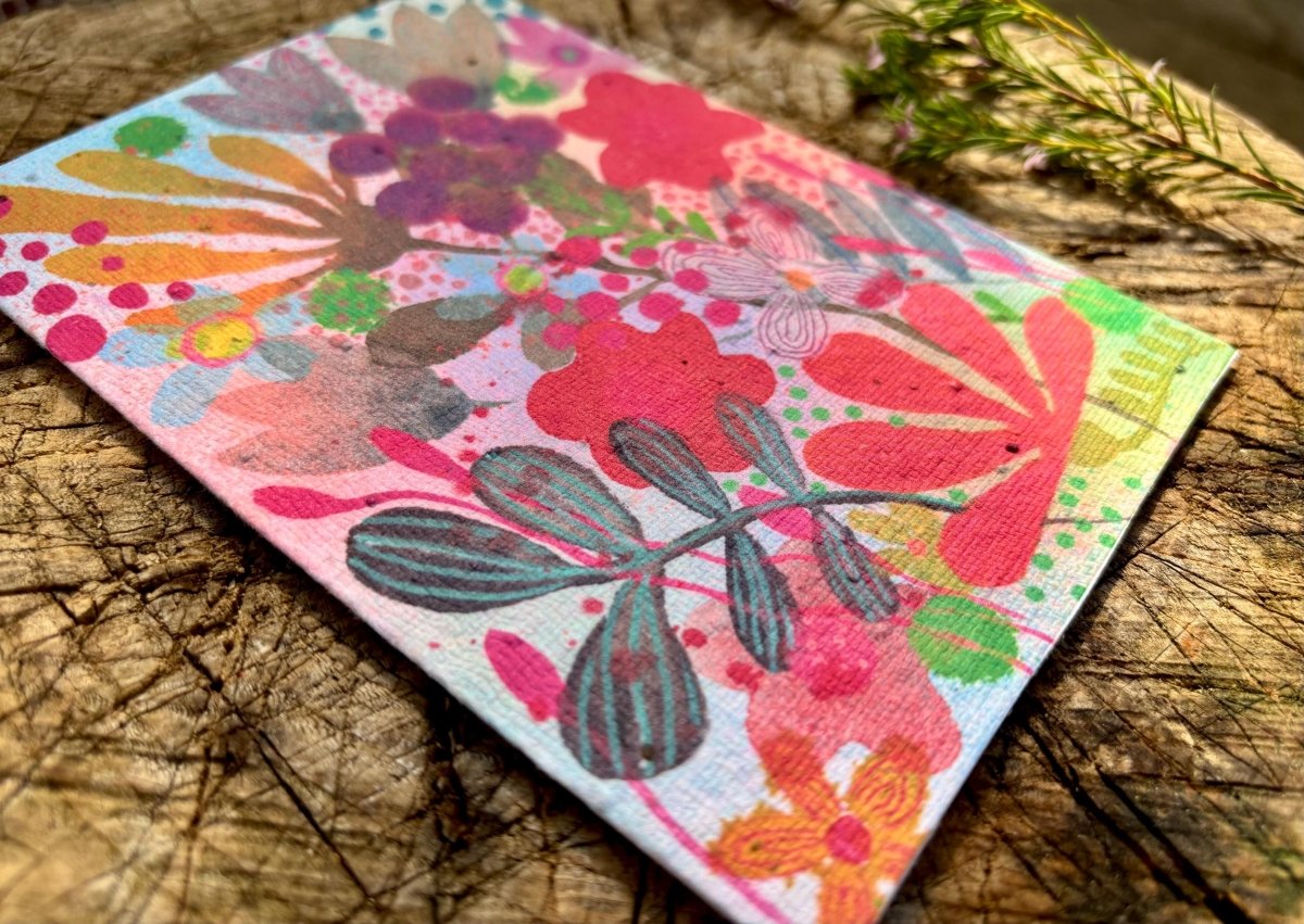 Plantable Seed Paper Birthday Card: Floral Eco - Friendly Card - Erika's Whimsical Art