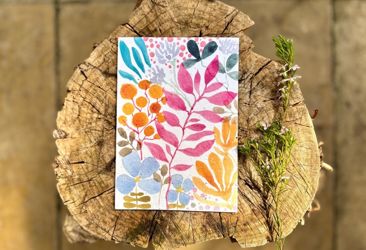 Plantable Seed Paper Birthday Card: Floral Eco - Friendly Card - Erika's Whimsical Art