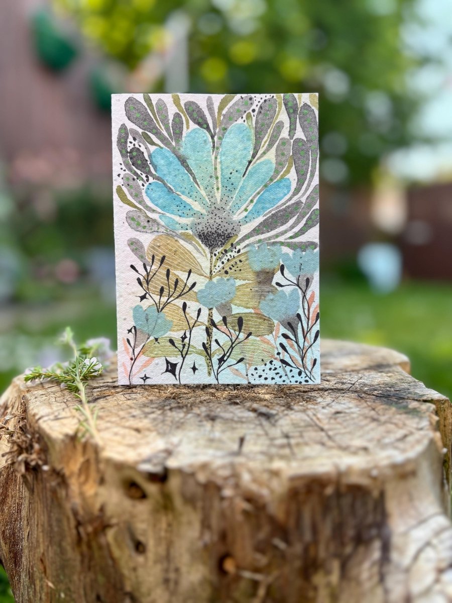 Plantable Seed Paper Birthday Card: Floral Eco - Friendly Card - Erika's Whimsical Art