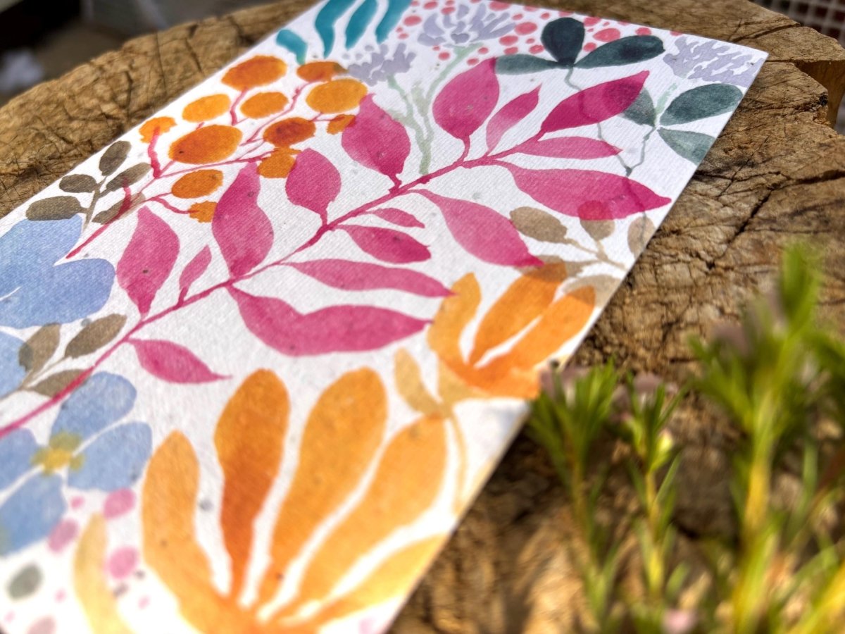 Plantable Seed Paper Birthday Card: Floral Eco - Friendly Card - Erika's Whimsical Art