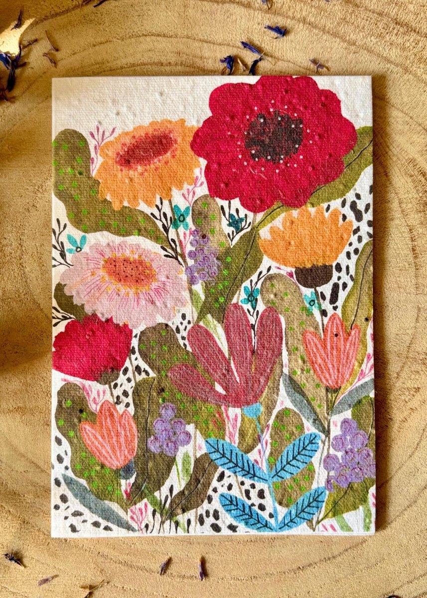 Plantable Seed Paper Birthday Card: Floral Eco - Friendly Card - Erika's Whimsical Art