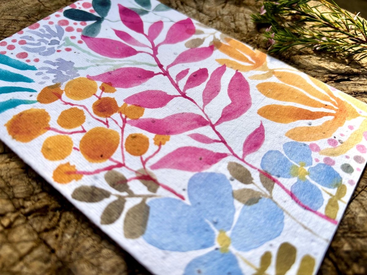 Plantable Seed Paper Birthday Card: Floral Eco - Friendly Card - Erika's Whimsical Art