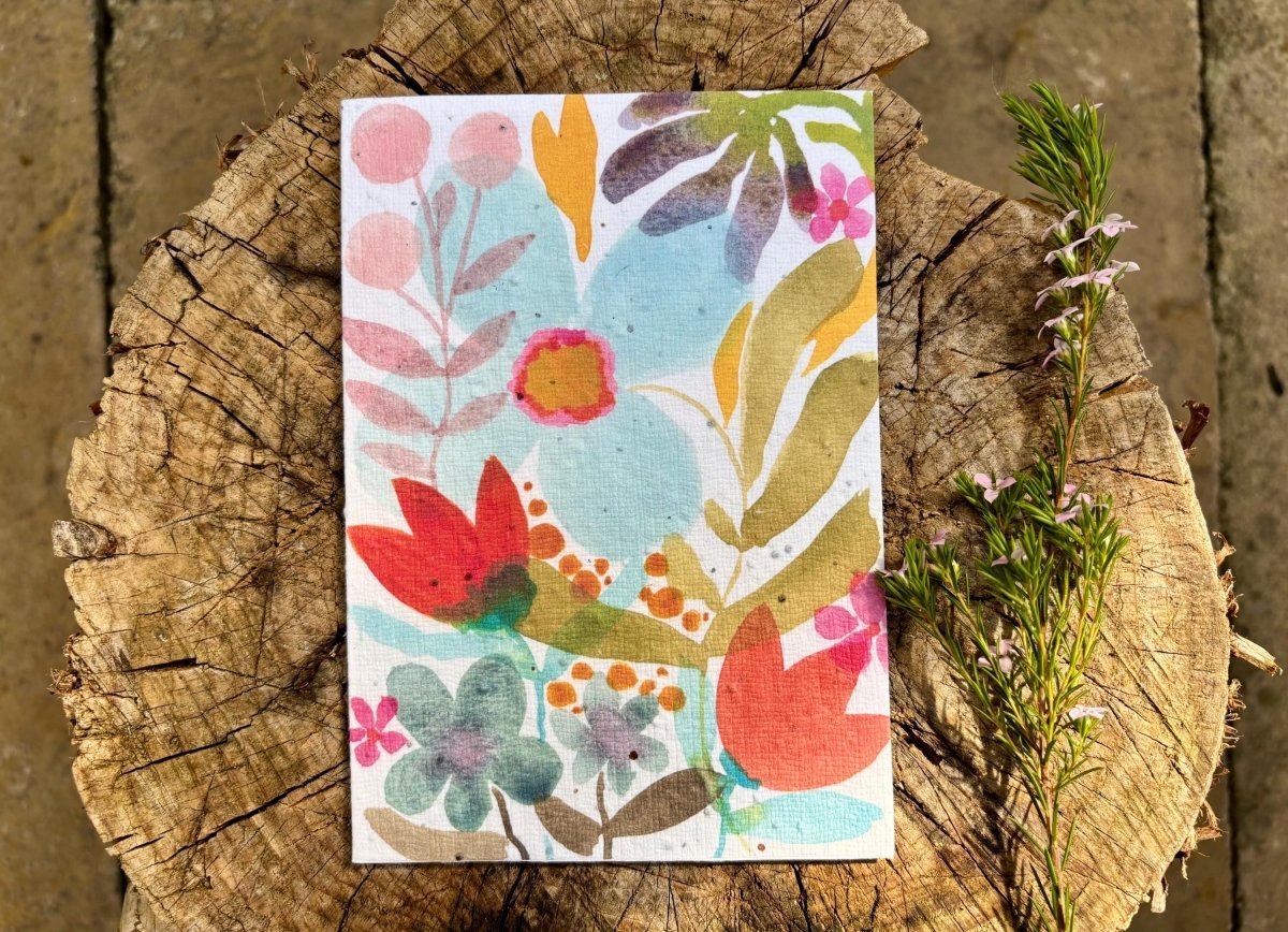 Plantable Seed Paper Birthday Card: Floral Eco - Friendly Card - Erika's Whimsical Art