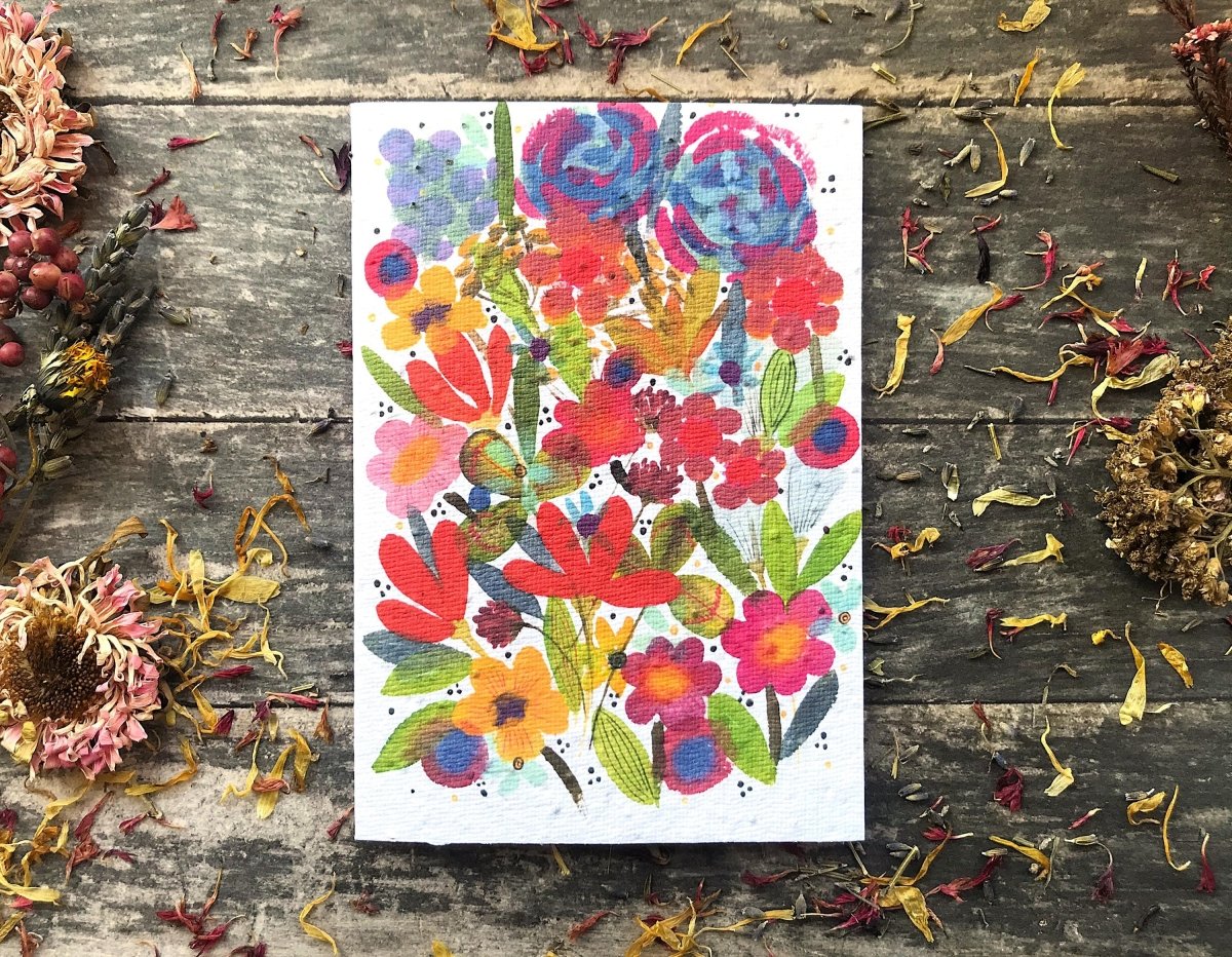 Plantable Seed Paper Birthday Card: Floral Eco - Friendly Card - Erika's Whimsical Art