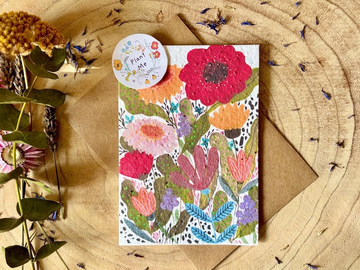 Plantable Seed Paper Birthday Card: Floral Eco - Friendly Card - Erika's Whimsical Art