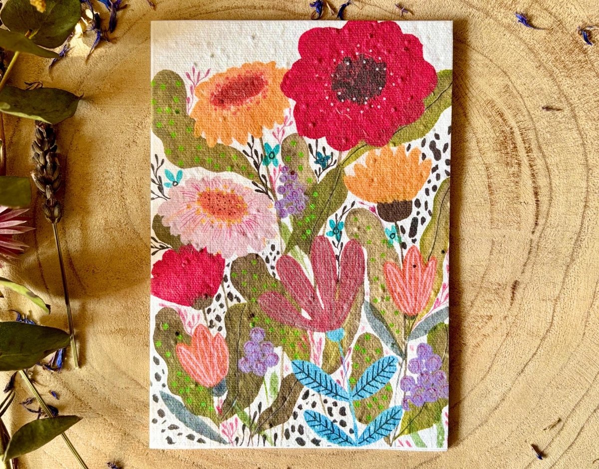 Plantable Seed Paper Birthday Card: Floral Eco - Friendly Card - Erika's Whimsical Art