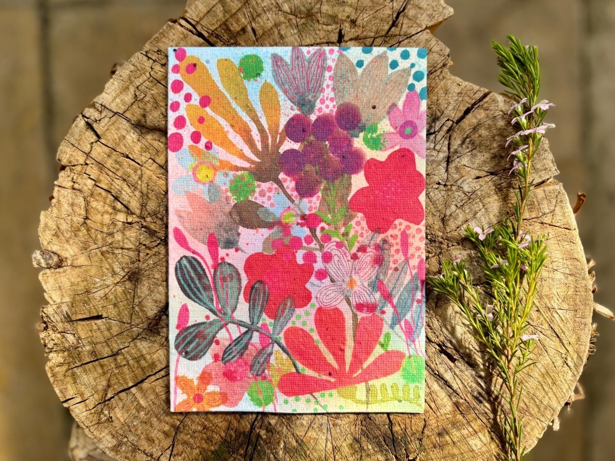 Plantable Seed Paper Birthday Card: Floral Eco - Friendly Card - Erika's Whimsical Art
