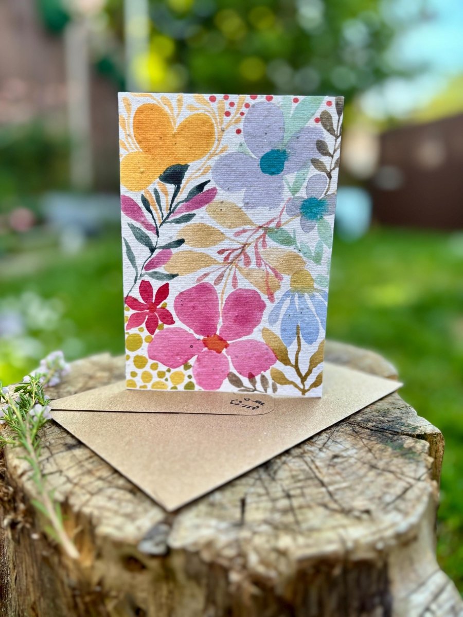 Plantable Seed Paper Birthday Card: Floral Eco - Friendly Gift - Erika's Whimsical Art