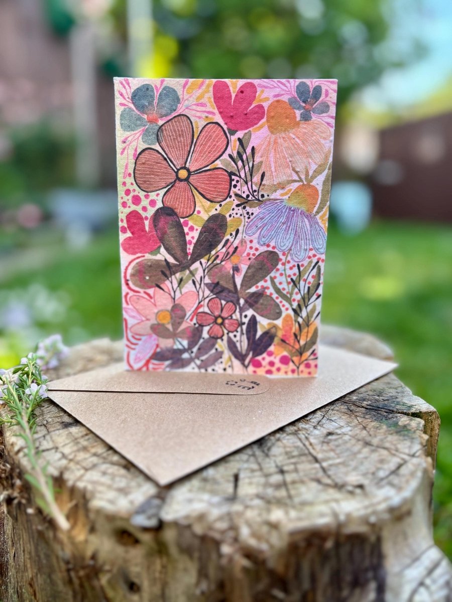 Plantable Seed Paper Birthday Card: Floral Eco - Friendly Gift - Erika's Whimsical Art