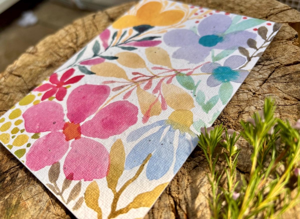 Plantable Seed Paper Birthday Card: Floral Eco - Friendly Gift - Erika's Whimsical Art