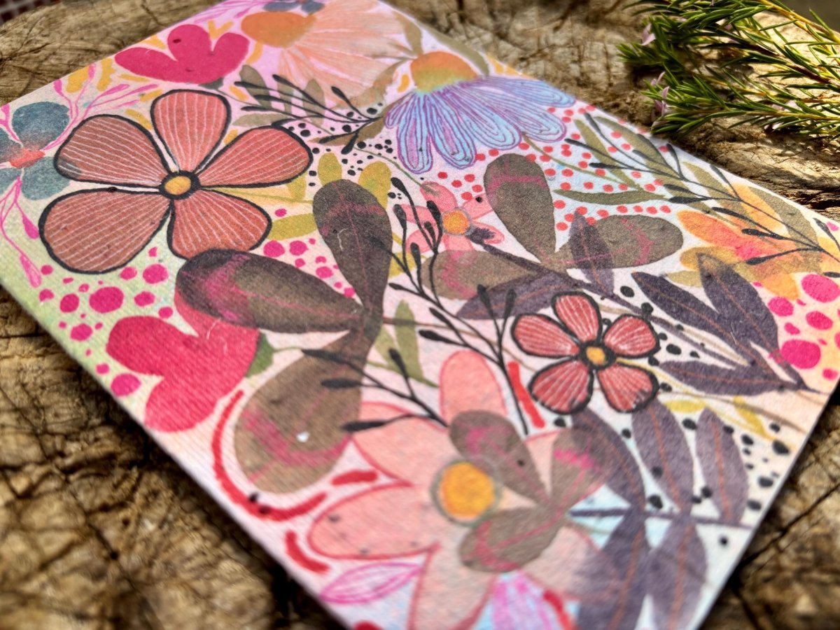 Plantable Seed Paper Birthday Card: Floral Eco - Friendly Gift - Erika's Whimsical Art