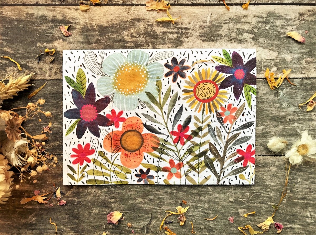 Plantable Seed Paper Birthday Card: Floral Eco - Friendly Gift - Erika's Whimsical Art