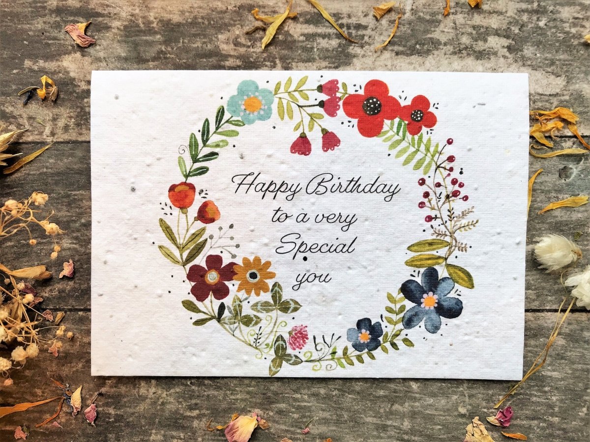 Plantable Seed Paper Birthday Card: Floral Heart Design - Erika's Whimsical Art