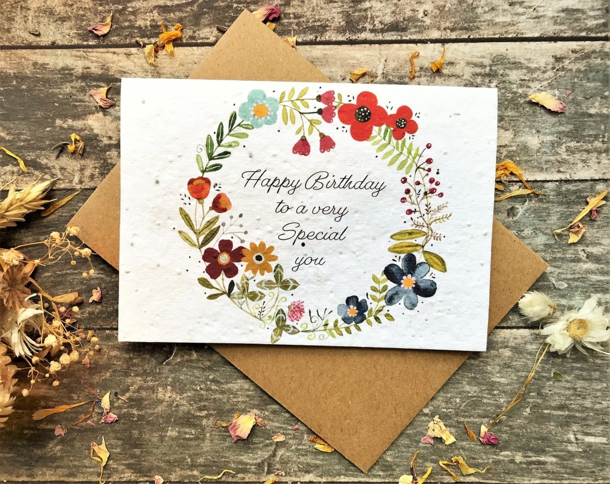 Plantable Seed Paper Birthday Card: Floral Heart Design - Erika's Whimsical Art