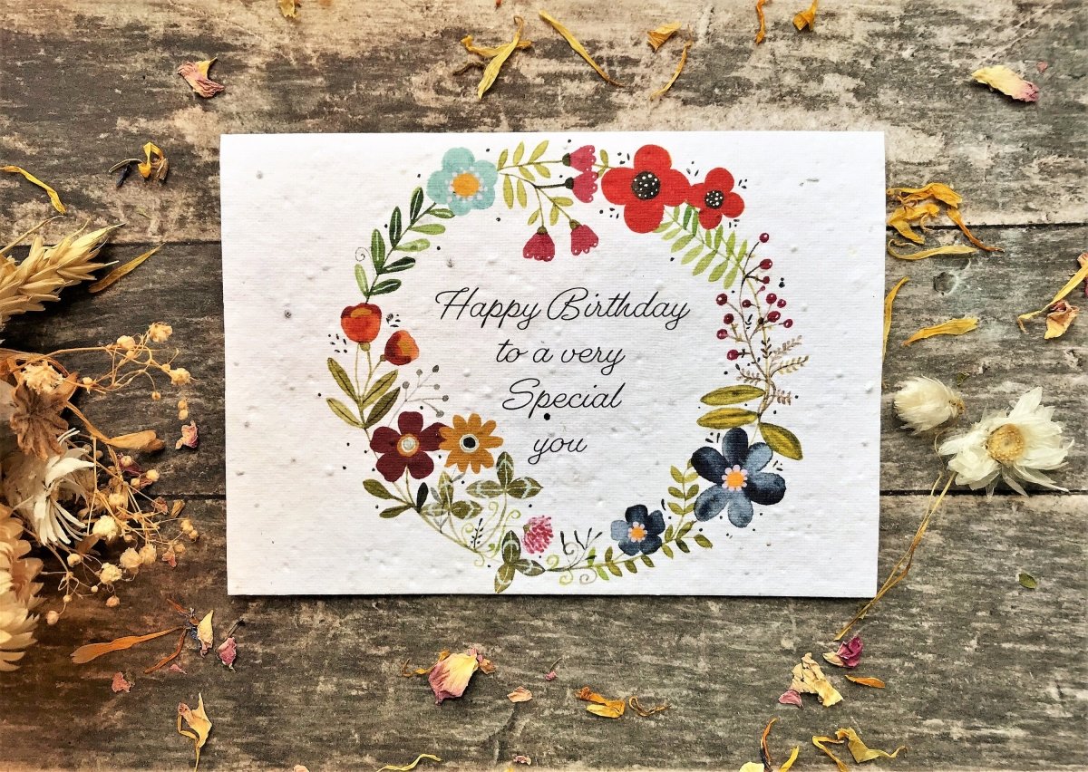 Plantable Seed Paper Birthday Card: Floral Heart Design - Erika's Whimsical Art