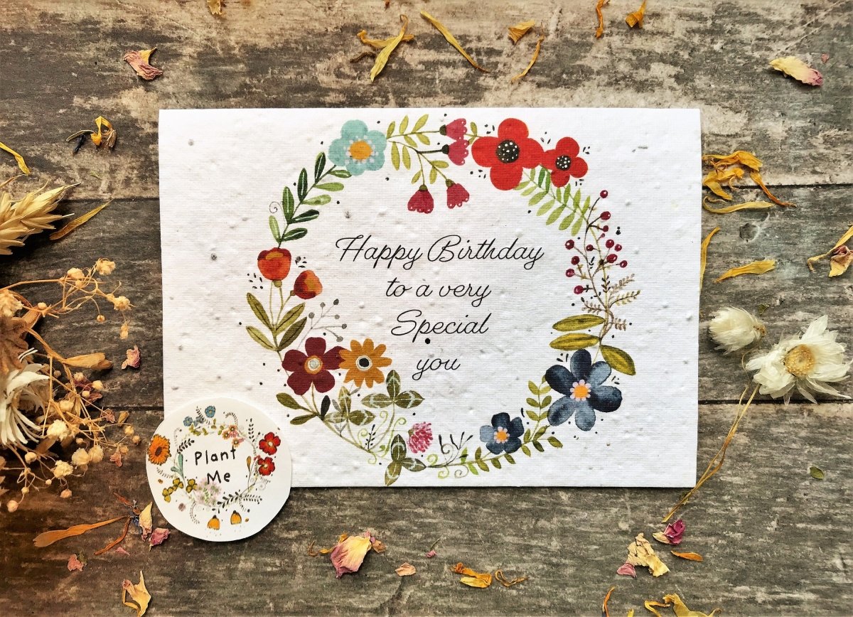 Plantable Seed Paper Birthday Card: Floral Heart Design - Erika's Whimsical Art