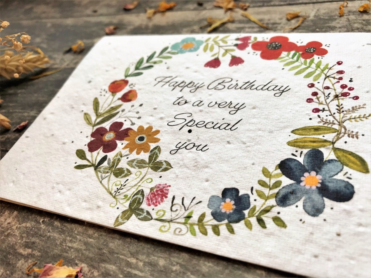 Plantable Seed Paper Birthday Card: Floral Heart Design - Erika's Whimsical Art