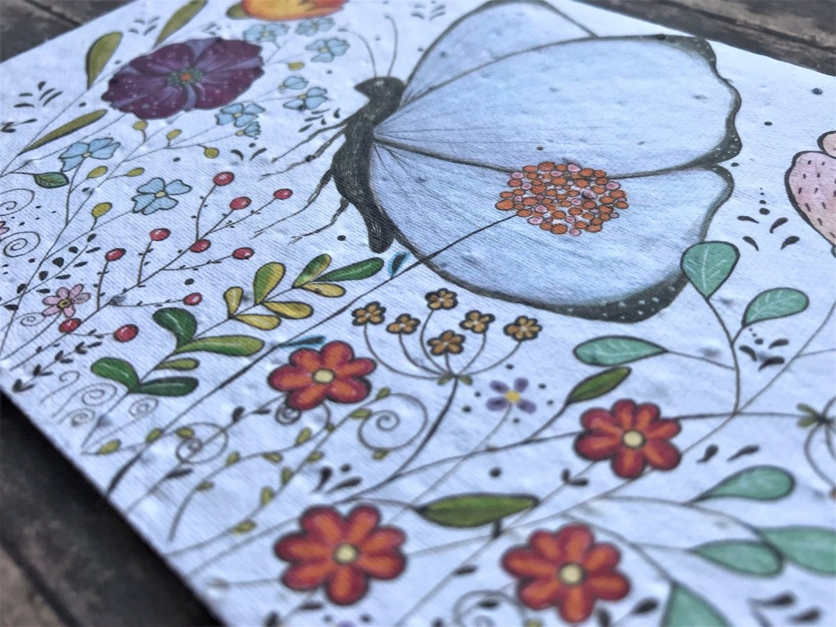 Plantable Seed Paper Birthday Card: Flower Butterfly Design - Erika's Whimsical Art