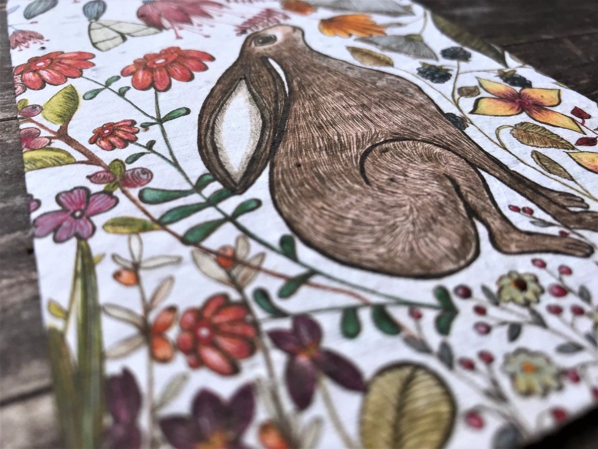 Plantable Seed Paper Birthday Card: Flower Hare Design - Erika's Whimsical Art