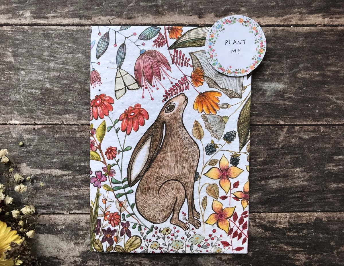 Plantable Seed Paper Birthday Card: Flower Hare Design - Erika's Whimsical Art