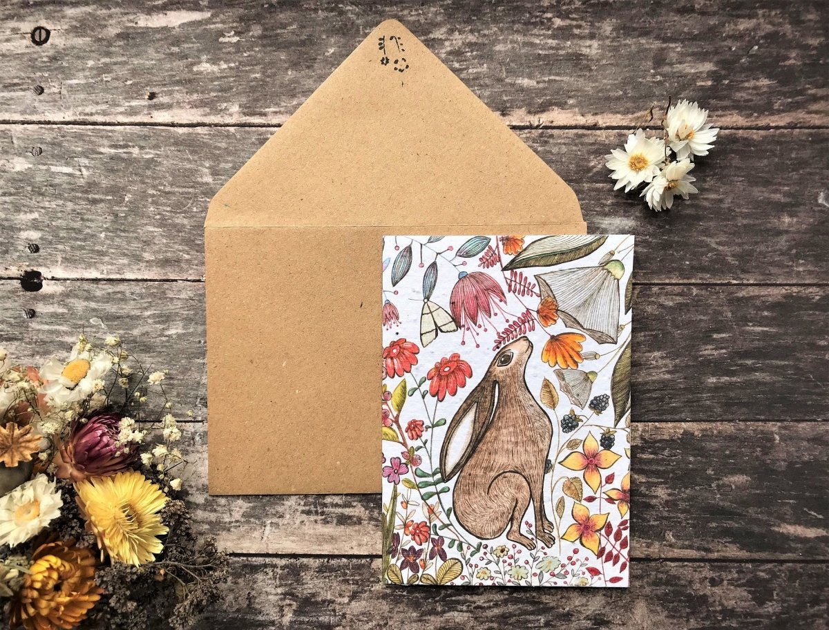 Plantable Seed Paper Birthday Card: Flower Hare Design - Erika's Whimsical Art