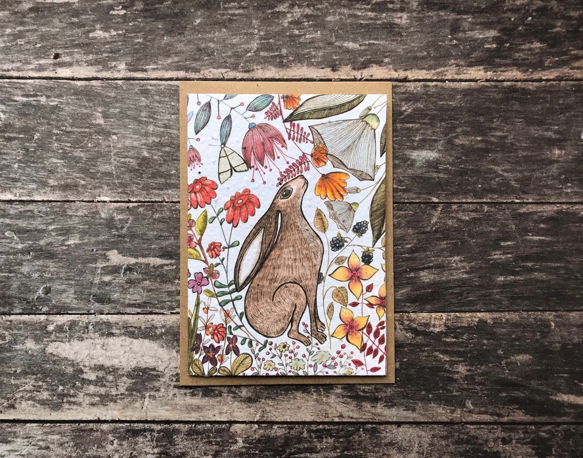 Plantable Seed Paper Birthday Card: Flower Hare Design - Erika's Whimsical Art