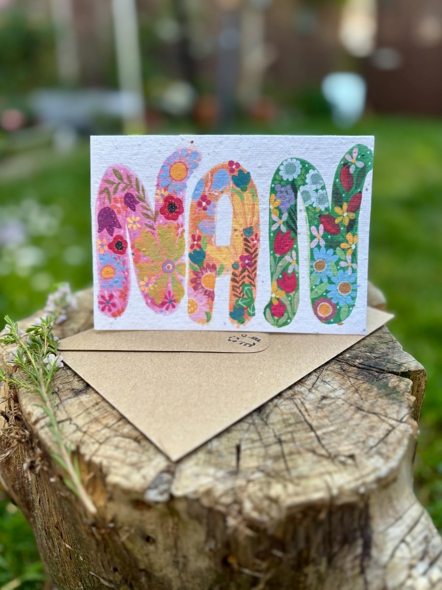 Plantable Seed Paper Birthday Card for Grandma: Floral Eco Card - Erika's Whimsical Art