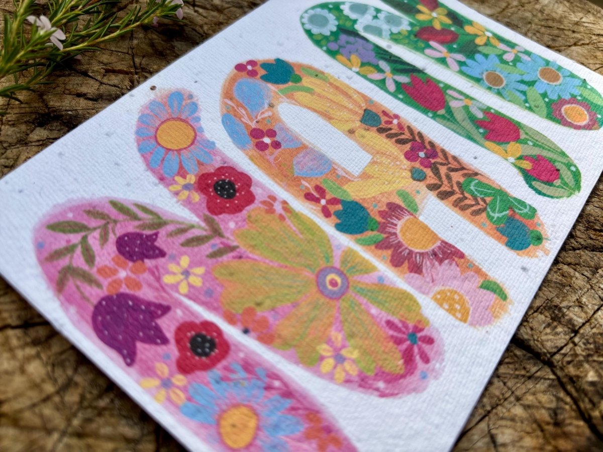 Plantable Seed Paper Birthday Card for Grandma: Floral Eco Card - Erika's Whimsical Art
