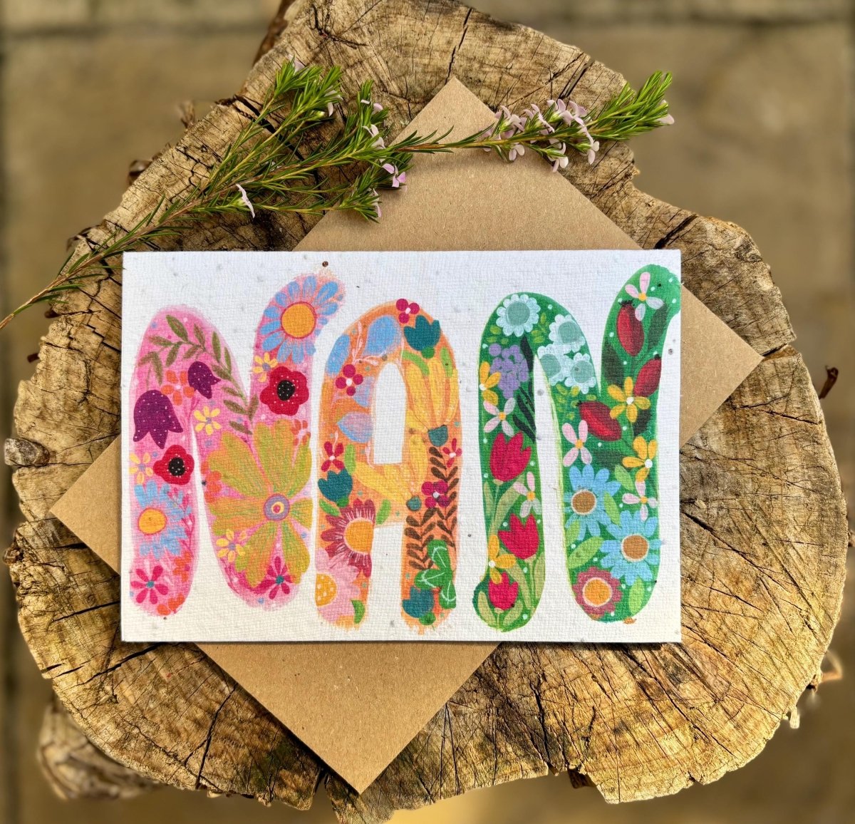 Plantable Seed Paper Birthday Card for Grandma: Floral Eco Card - Erika's Whimsical Art