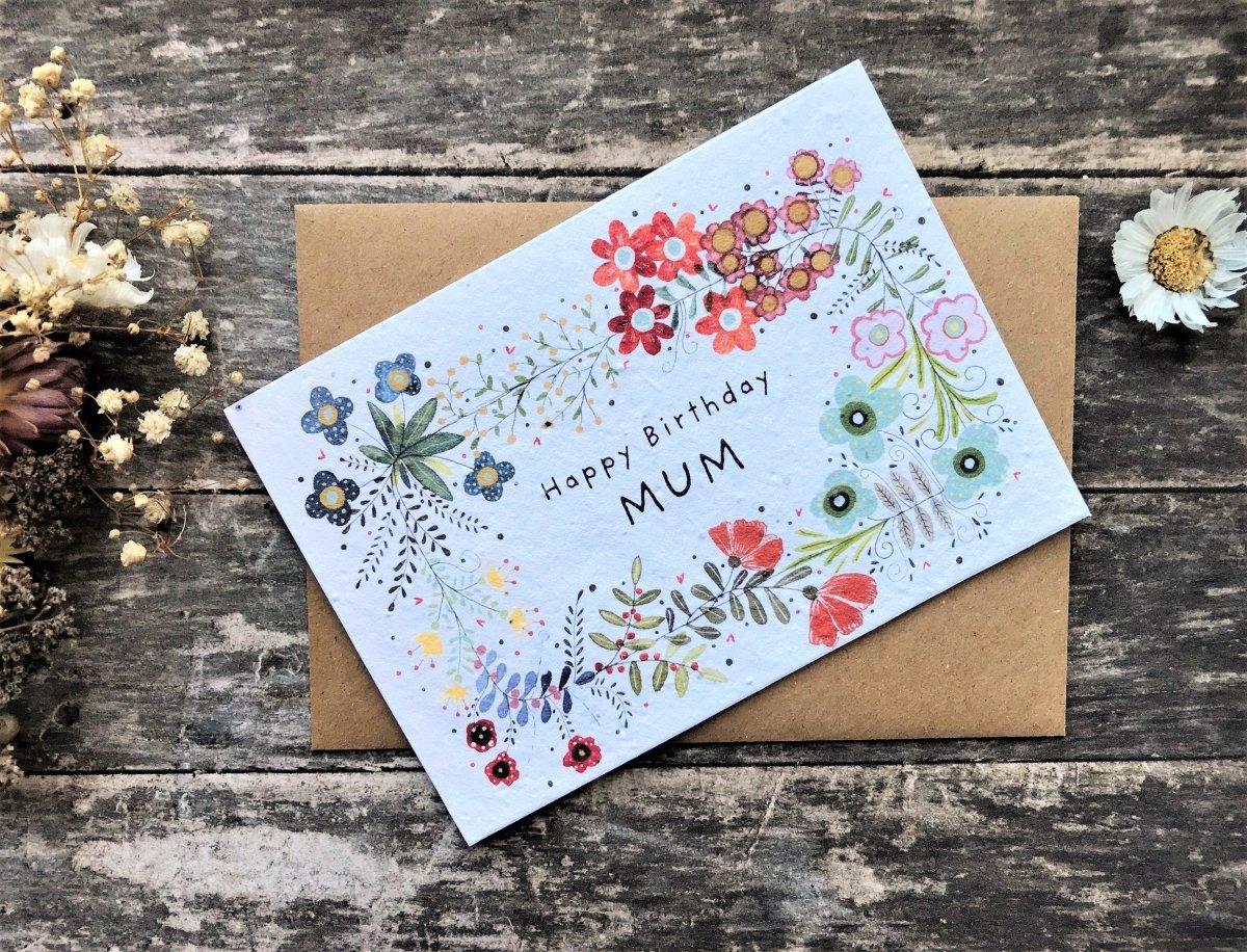 Plantable Seed Paper Birthday Card for Mum: Eco - Friendly Flowers - Erika's Whimsical Art