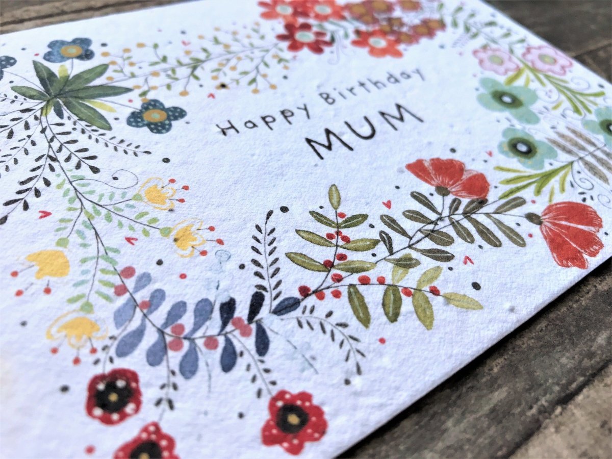 Plantable Seed Paper Birthday Card for Mum: Eco - Friendly Flowers - Erika's Whimsical Art