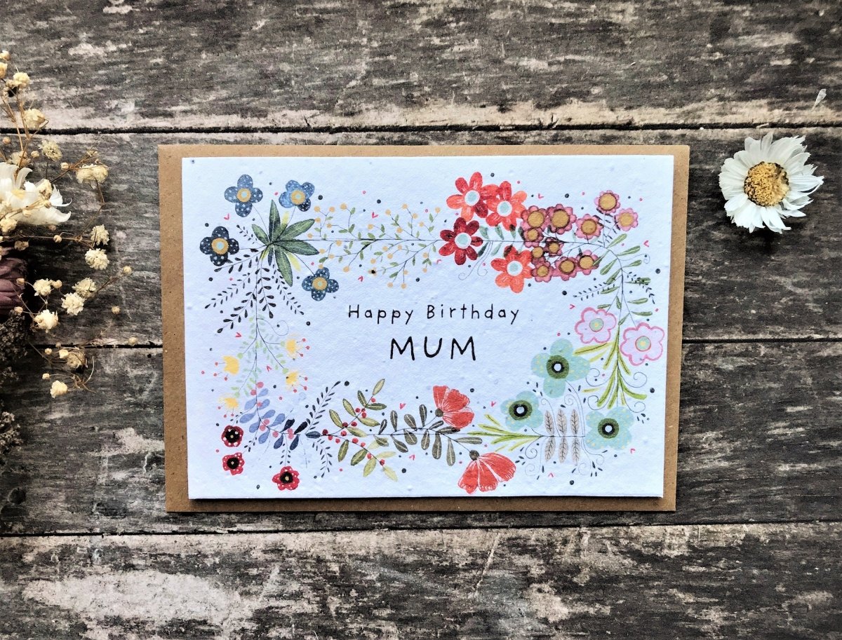 Plantable Seed Paper Birthday Card for Mum: Eco - Friendly Flowers - Erika's Whimsical Art