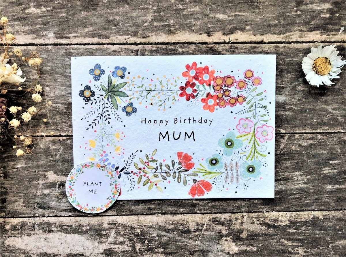 Plantable Seed Paper Birthday Card for Mum: Eco - Friendly Flowers - Erika's Whimsical Art