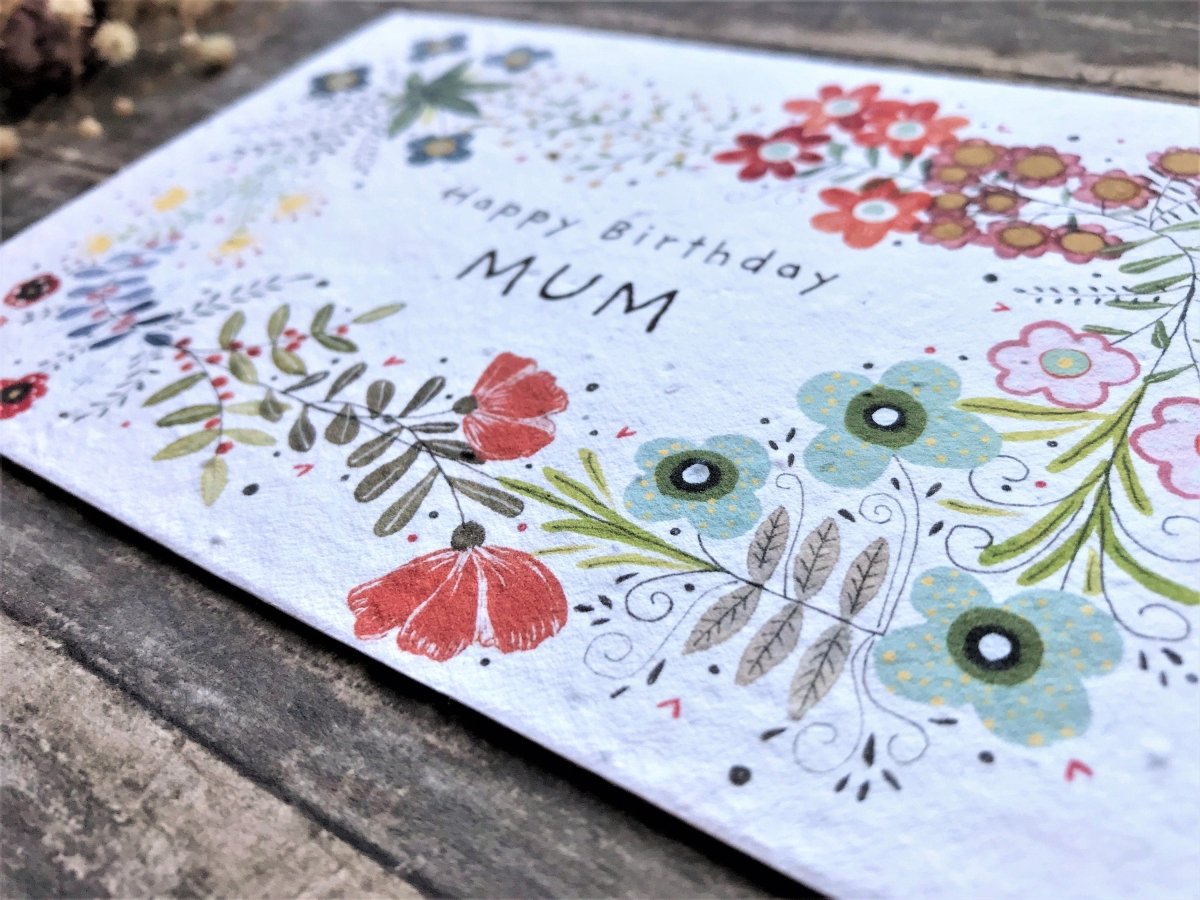 Plantable Seed Paper Birthday Card for Mum: Eco - Friendly Flowers - Erika's Whimsical Art