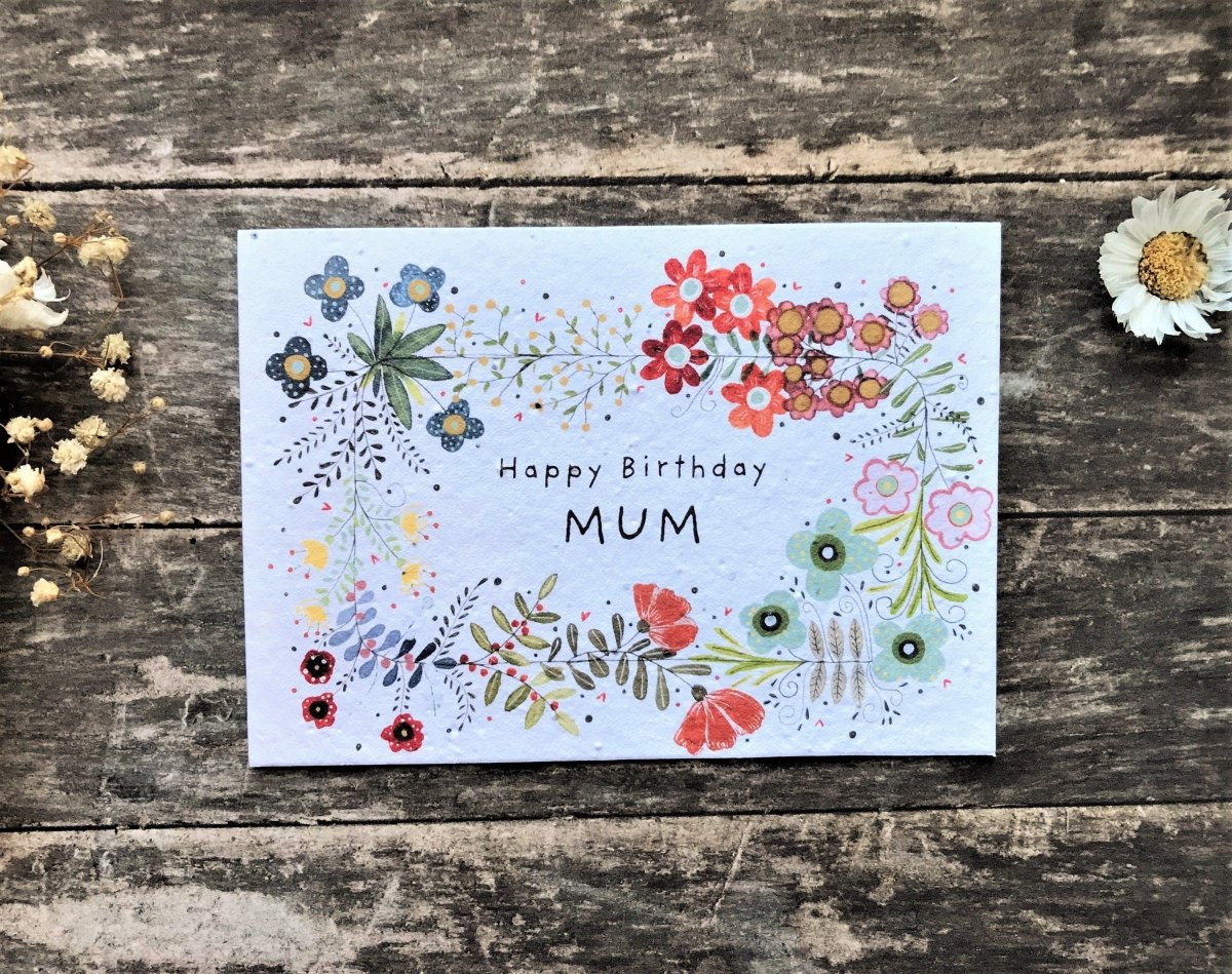 Plantable Seed Paper Birthday Card for Mum: Eco - Friendly Flowers - Erika's Whimsical Art