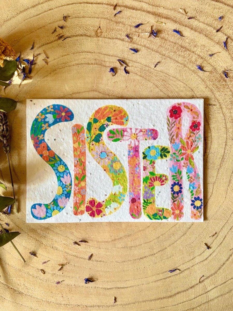 Plantable Seed Paper Birthday Card for Sister: Eco - Friendly Floral Design - Erika's Whimsical Art