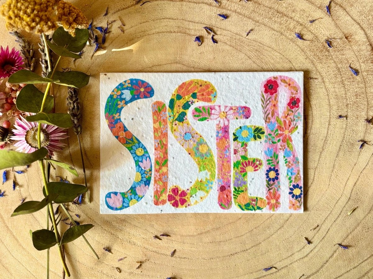 Plantable Seed Paper Birthday Card for Sister: Eco - Friendly Floral Design - Erika's Whimsical Art