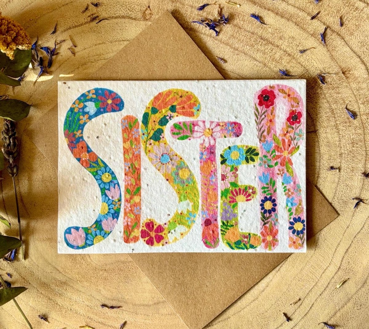 Plantable Seed Paper Birthday Card for Sister: Eco - Friendly Floral Design - Erika's Whimsical Art