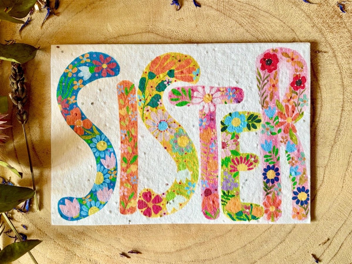 Plantable Seed Paper Birthday Card for Sister: Eco - Friendly Floral Design - Erika's Whimsical Art