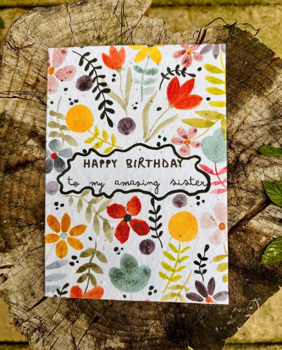 Plantable Seed Paper Birthday Card for Sister: Wildflower Eco Card - Erika's Whimsical Art
