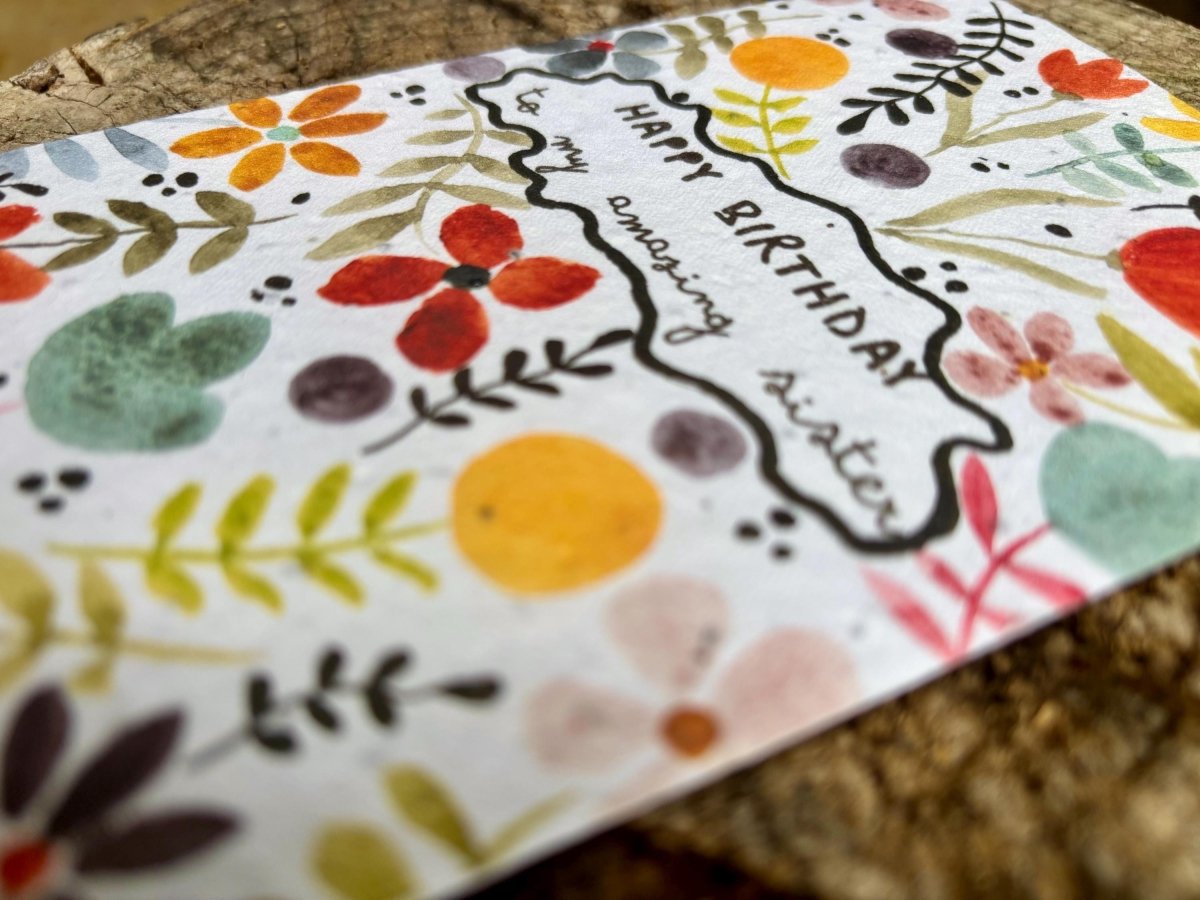 Plantable Seed Paper Birthday Card for Sister: Wildflower Eco Card - Erika's Whimsical Art