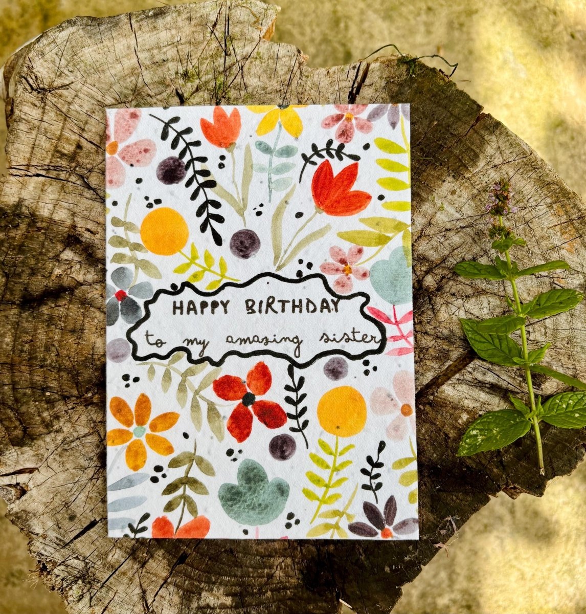 Plantable Seed Paper Birthday Card for Sister: Wildflower Eco Card - Erika's Whimsical Art