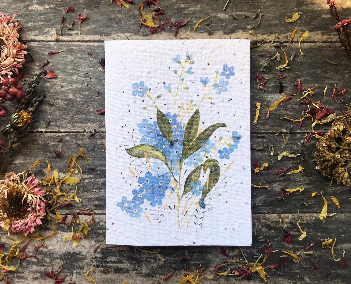 Plantable Seed Paper Birthday Card: Forget - Me - Not Watercolor Floral Art - Erika's Whimsical Art