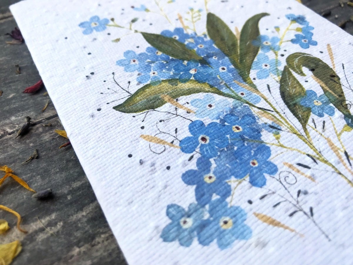 Plantable Seed Paper Birthday Card: Forget - Me - Not Watercolor Floral Art - Erika's Whimsical Art