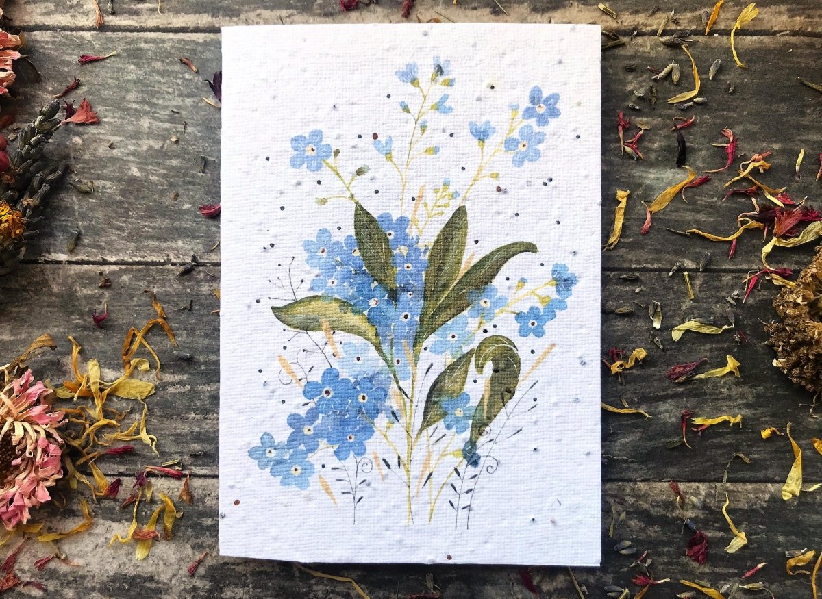 Plantable Seed Paper Birthday Card: Forget - Me - Not Watercolor Floral Art - Erika's Whimsical Art