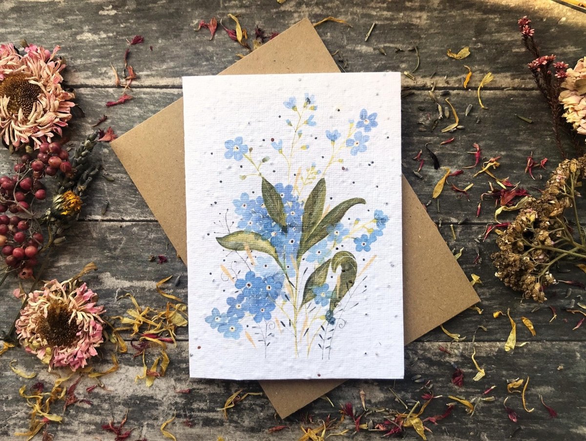 Plantable Seed Paper Birthday Card: Forget - Me - Not Watercolor Floral Art - Erika's Whimsical Art