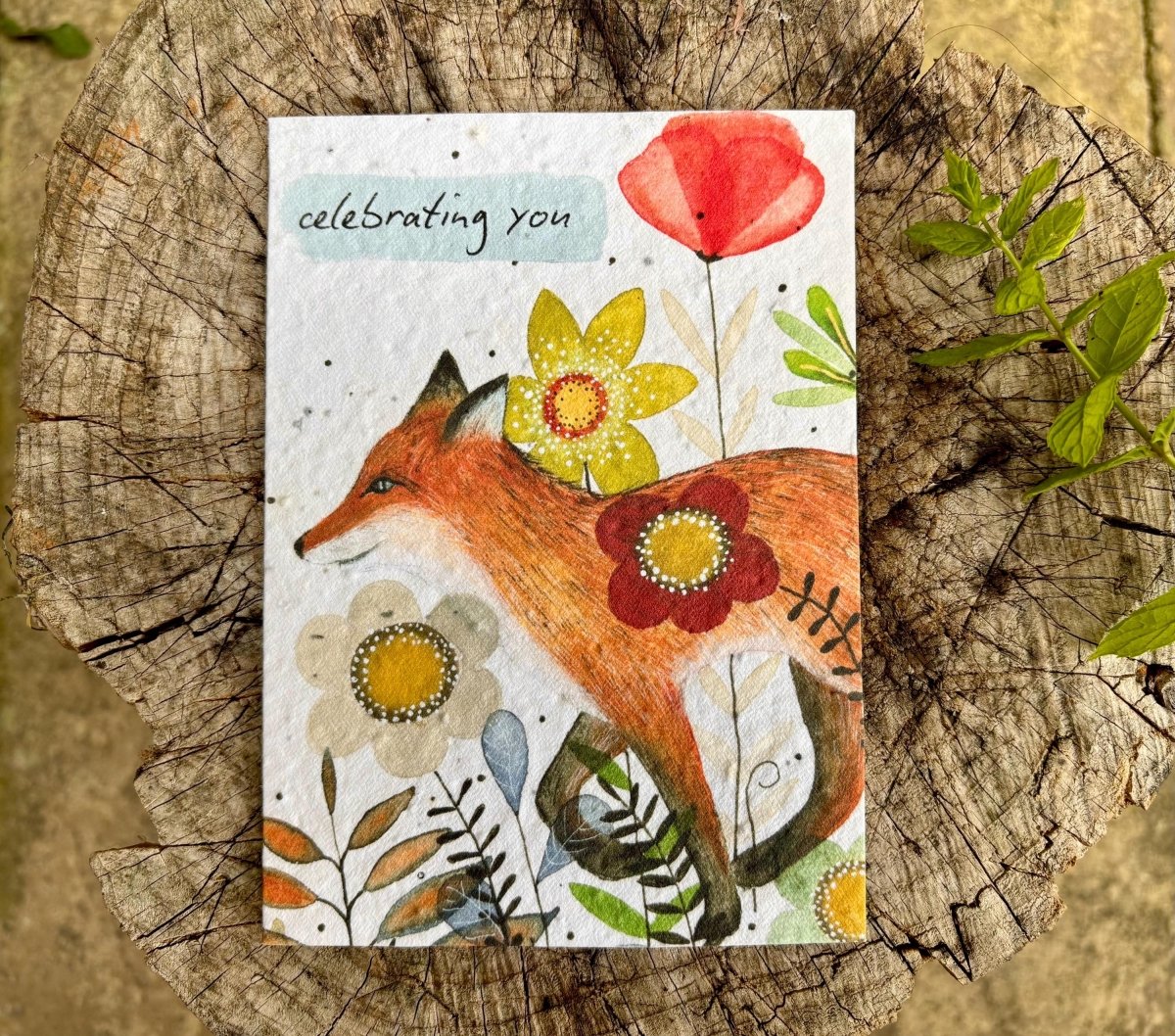 Plantable Seed Paper Birthday Card: Fox & Flowers, Eco - Friendly - Erika's Whimsical Art