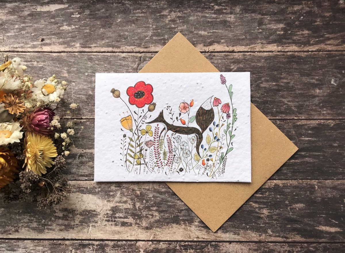 Plantable Seed Paper Birthday Card: Fox & Wildflower Design - Erika's Whimsical Art
