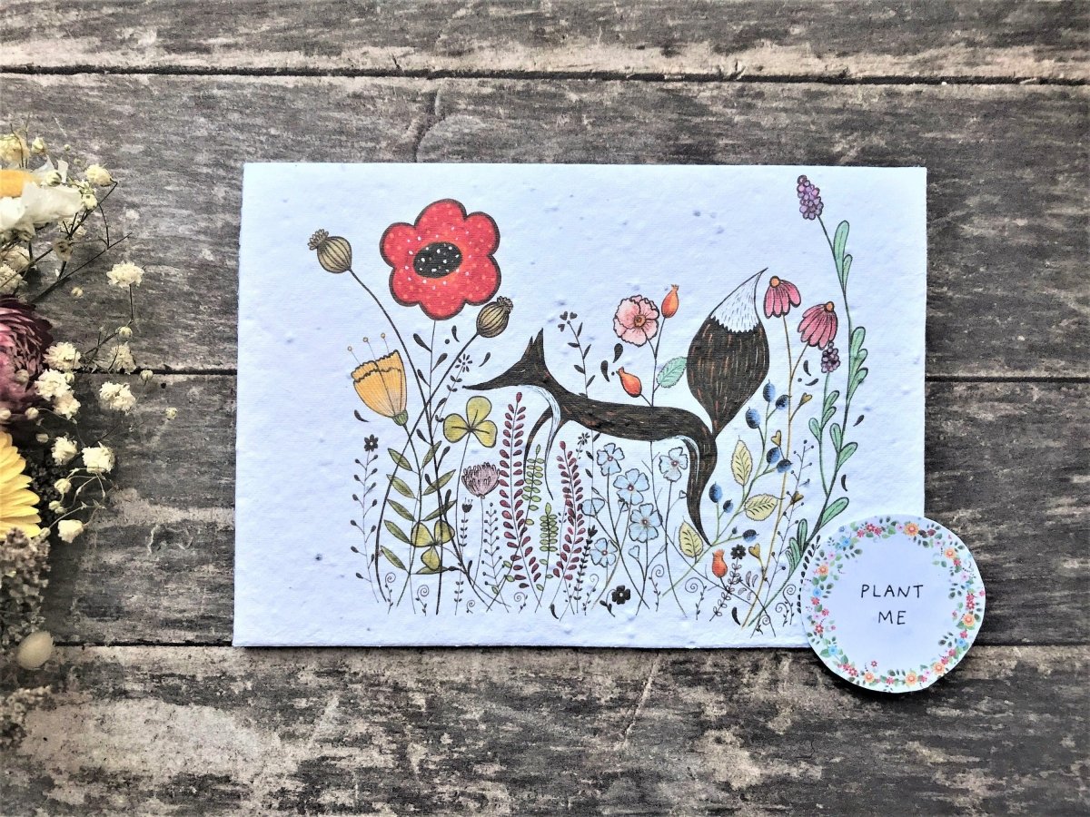Plantable Seed Paper Birthday Card: Fox & Wildflower Design - Erika's Whimsical Art